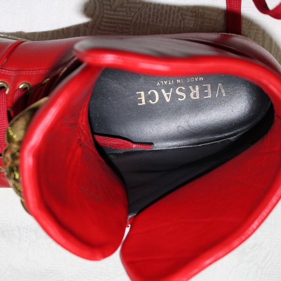 MENS VERSACE RED PALAZZO MEDUSA HIGH TOP SNEAKERS - Picture 11 of 11